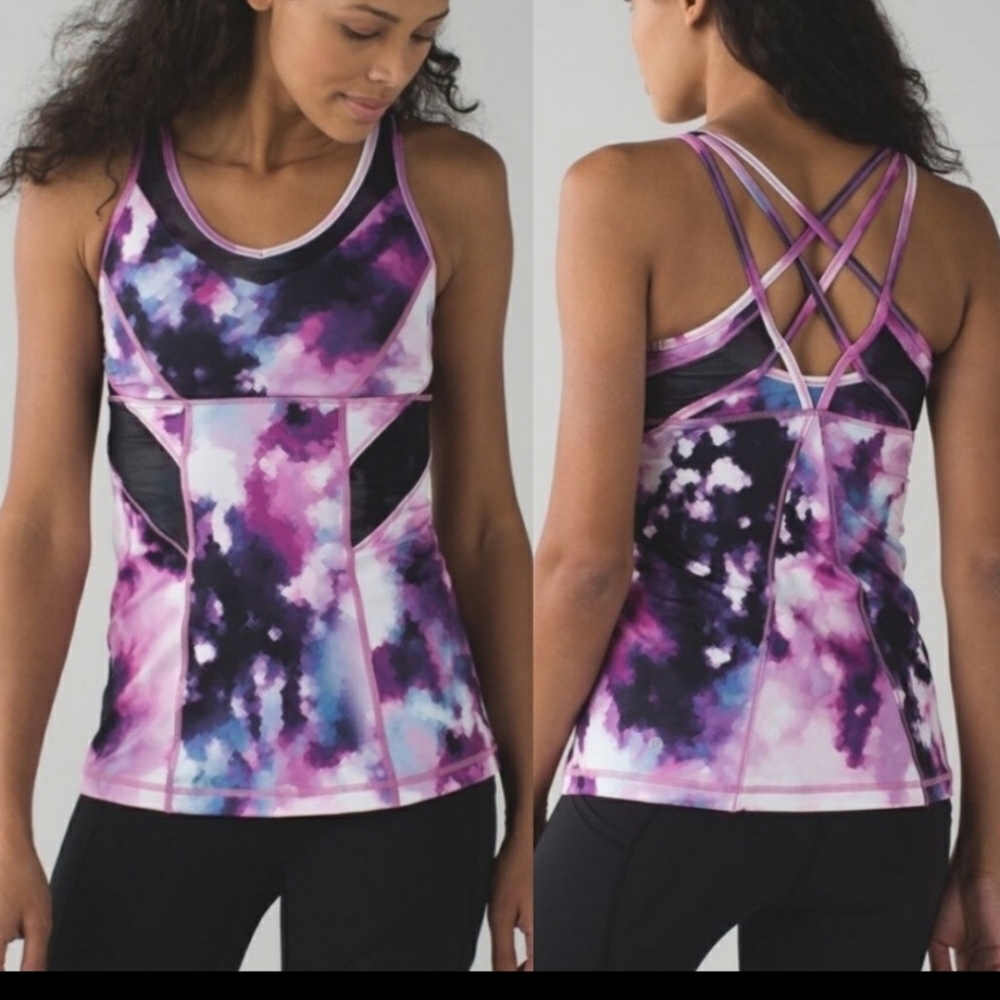 Lululemon Tie Dye Strappy Back Workout Tank Top Purple Pink Yoga